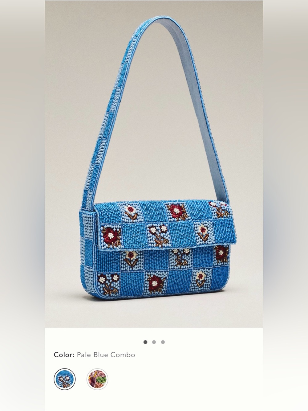 NWT new Anthropologie Fiona beaded shoulder bag Blue Floral Check flowers